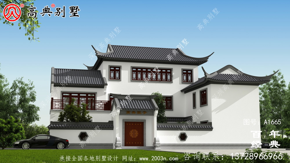 新中式三層蘇式園林別墅設(shè)計圖紙和效果圖_農(nóng)村三層別墅設(shè)計