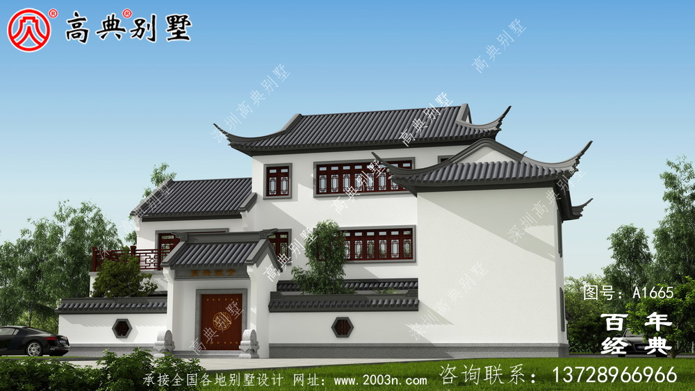 新中式三层苏式园林别墅设计图纸和效果图_农村三层别墅设计