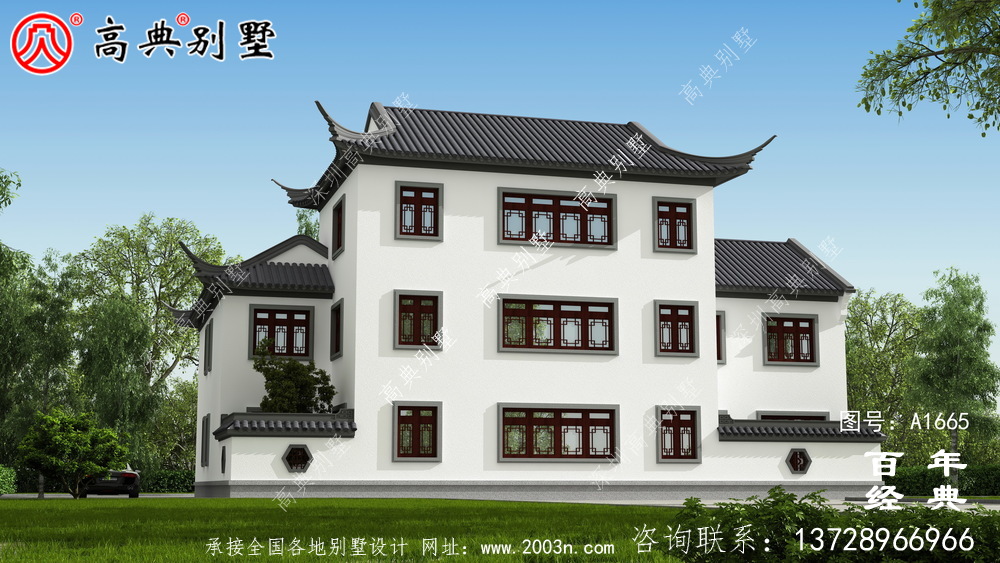 新中式三層蘇式園林別墅設(shè)計圖紙和效果圖_農(nóng)村三層別墅設(shè)計