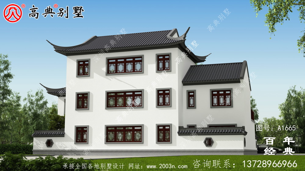 新中式三層蘇式園林別墅設(shè)計圖紙和效果圖_農(nóng)村三層別墅設(shè)計