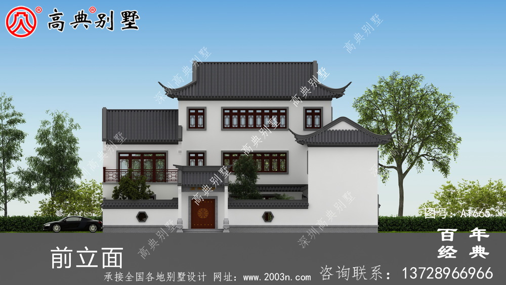 新中式三層蘇式園林別墅設(shè)計圖紙和效果圖_農(nóng)村三層別墅設(shè)計
