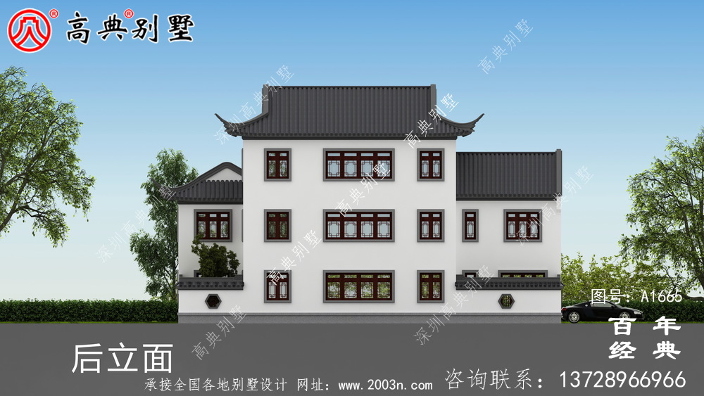 新中式三層蘇式園林別墅設(shè)計圖紙和效果圖_農(nóng)村三層別墅設(shè)計