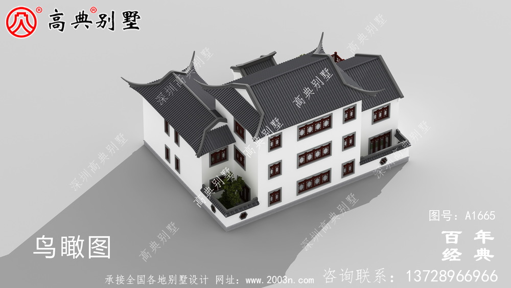 新中式三層蘇式園林別墅設(shè)計圖紙和效果圖_農(nóng)村三層別墅設(shè)計
