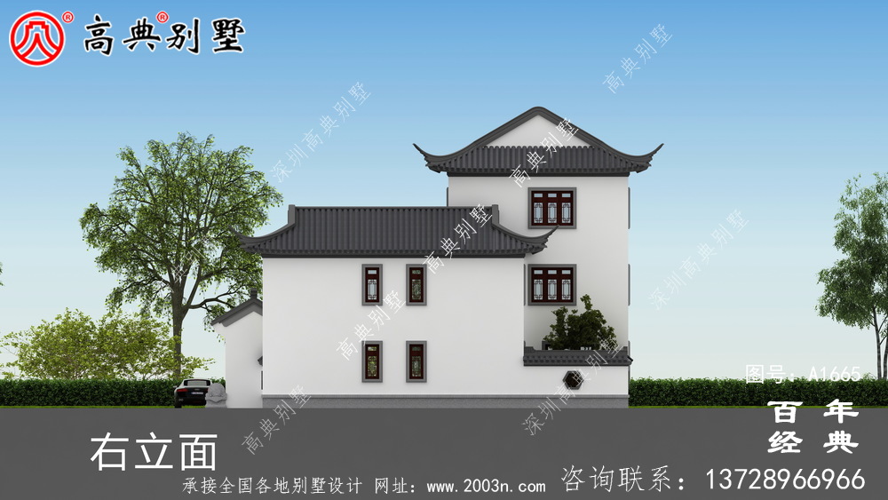 新中式三层苏式园林别墅设计图纸和效果图_农村三层别墅设计