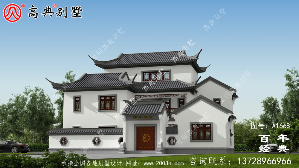 新中式三層蘇式園林院子別墅設計圖紙_鄉村別墅工程圖紙