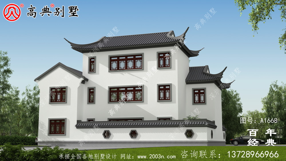 新中式三層蘇式園林院子別墅設計圖紙_鄉村別墅工程圖紙