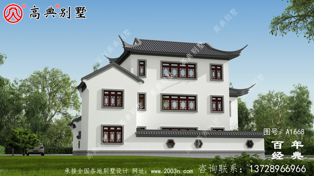 新中式三層蘇式園林院子別墅設計圖紙_鄉村別墅工程圖紙