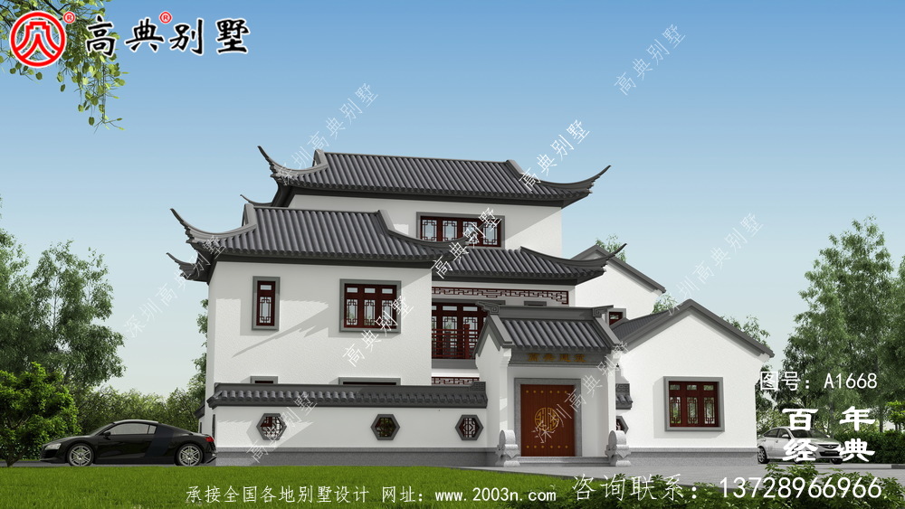 新中式三層蘇式園林院子別墅設計圖紙_鄉村別墅工程圖紙