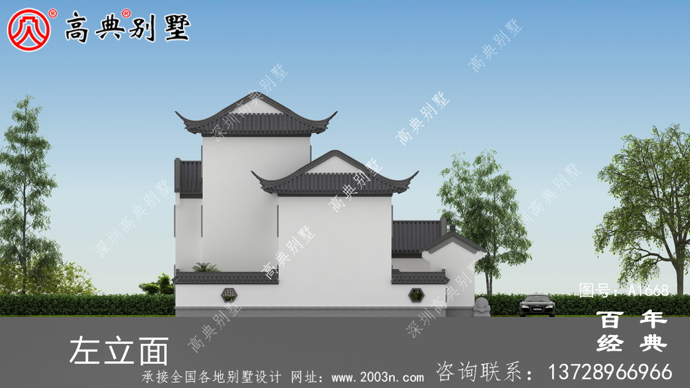 新中式三層蘇式園林院子別墅設計圖紙_鄉村別墅工程圖紙