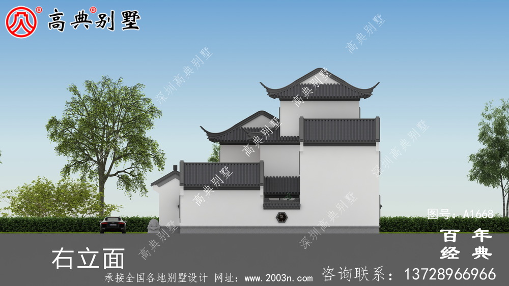 新中式三層蘇式園林院子別墅設計圖紙_鄉村別墅工程圖紙