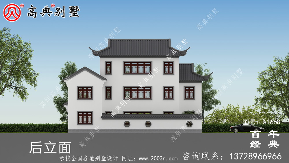 新中式三層蘇式園林院子別墅設計圖紙_鄉村別墅工程圖紙