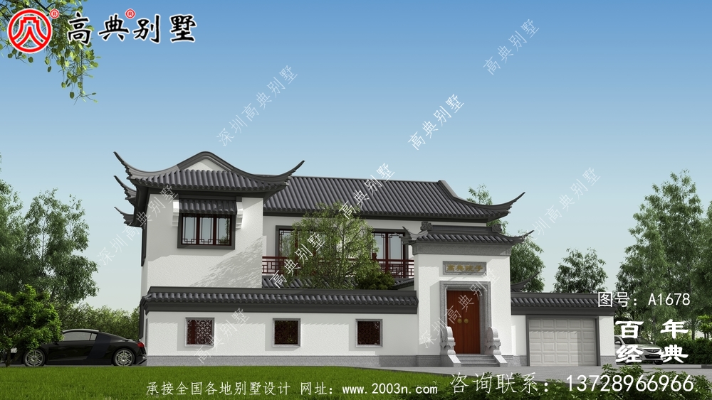 新中式两层带庭院苏式别墅设计图_农村三层别墅设计
