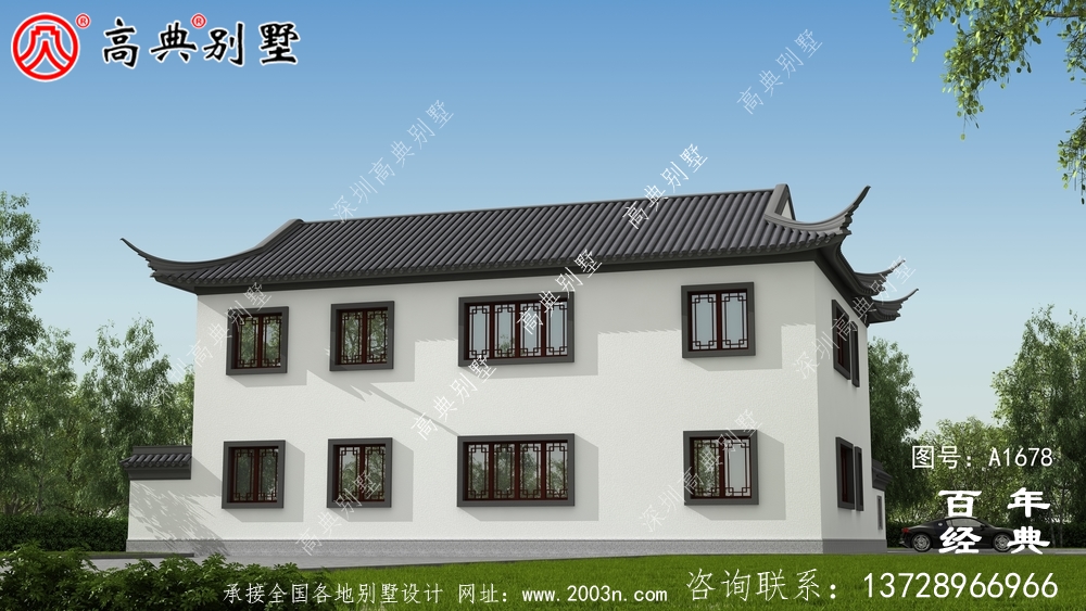 新中式两层带庭院苏式别墅设计图_农村三层别墅设计