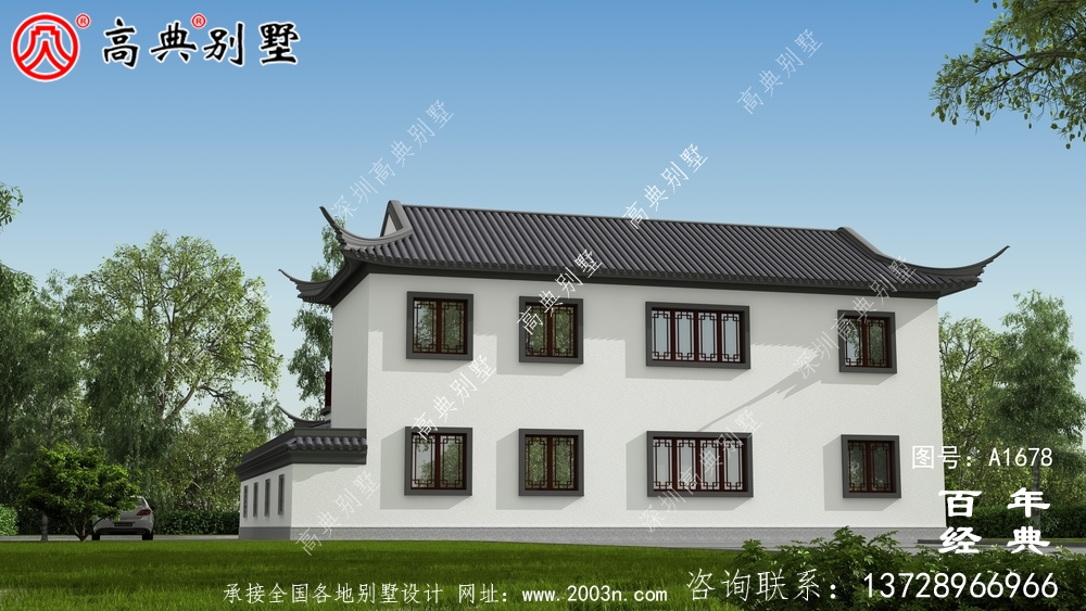 新中式两层带庭院苏式别墅设计图_农村三层别墅设计