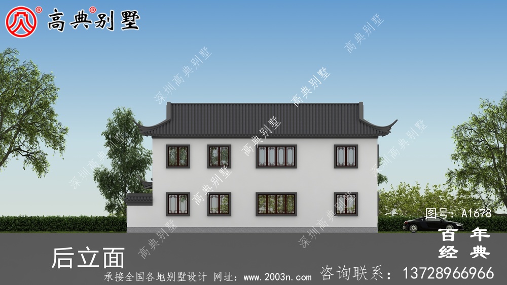 新中式两层带庭院苏式别墅设计图_农村三层别墅设计