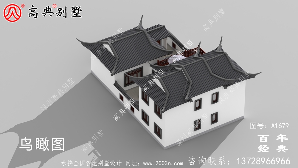 苏式园林两层新中式带庭院别墅外观效果图_农村三层别墅设计