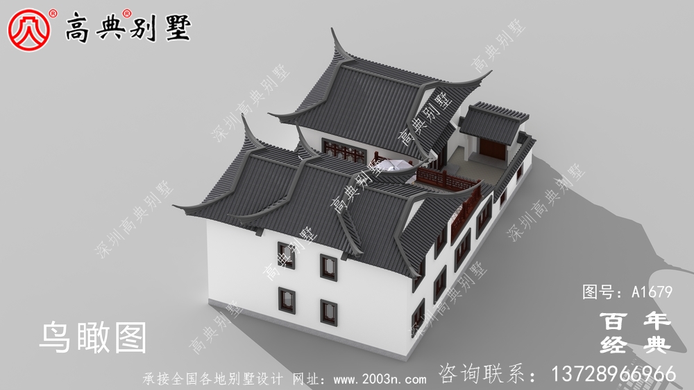苏式园林两层新中式带庭院别墅外观效果图_农村三层别墅设计