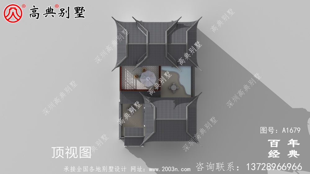 苏式园林两层新中式带庭院别墅外观效果图_农村三层别墅设计