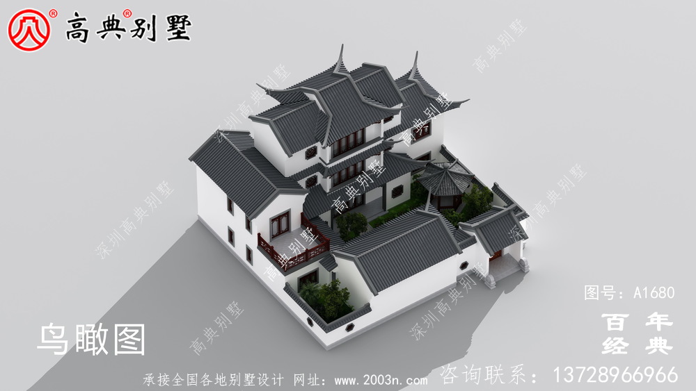 乡村三层新中式别墅效果图_农村三层别墅设计