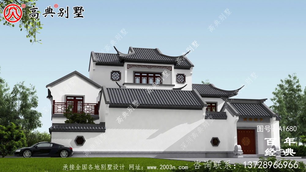 乡村三层新中式别墅效果图_农村三层别墅设计