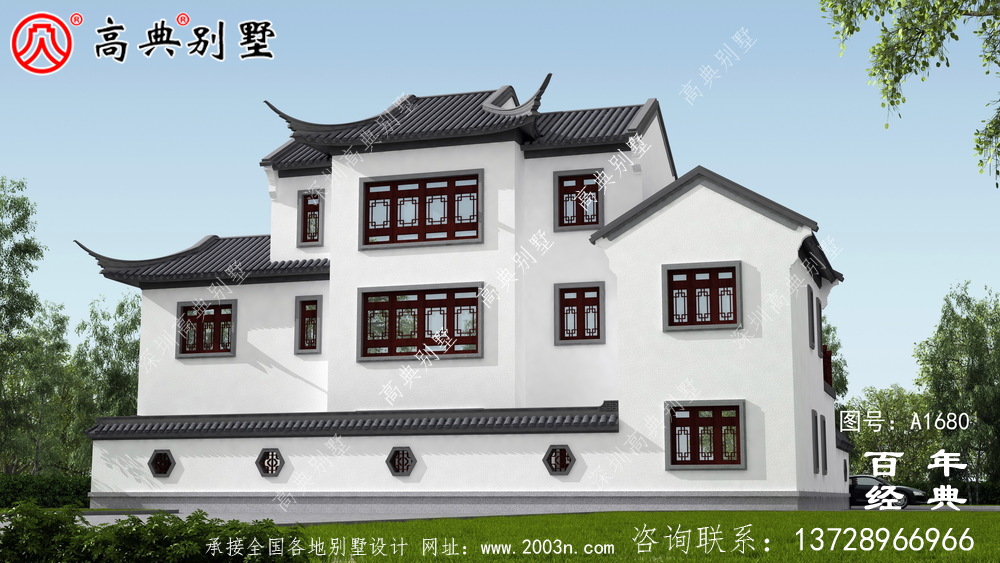 乡村三层新中式别墅效果图_农村三层别墅设计