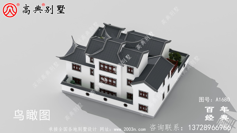 乡村三层新中式别墅效果图_农村三层别墅设计