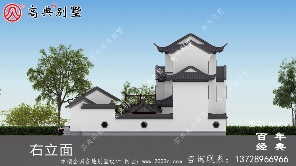 乡村三层新中式别墅效果图_农村三层别墅设计