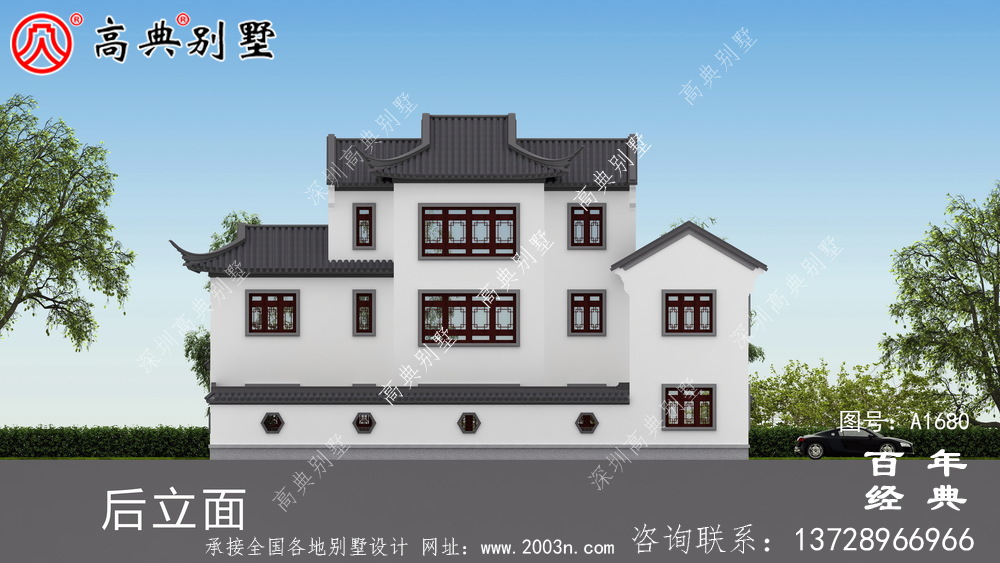 乡村三层新中式别墅效果图_农村三层别墅设计