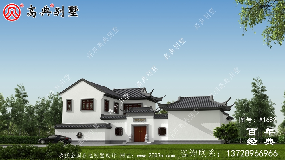 两层中式院子别墅设计图纸及效果图_农村三层别墅设计