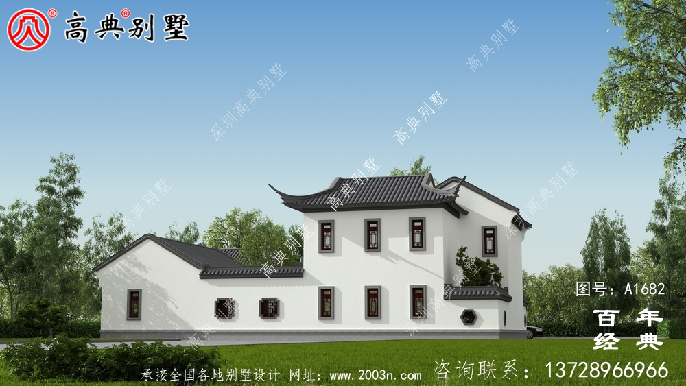 两层中式院子别墅设计图纸及效果图_农村三层别墅设计