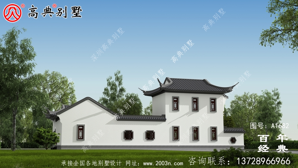 两层中式院子别墅设计图纸及效果图_农村三层别墅设计