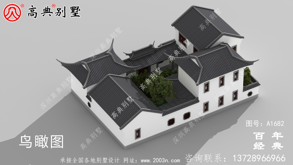 两层中式院子别墅设计图纸及效果图_农村三层别墅设计