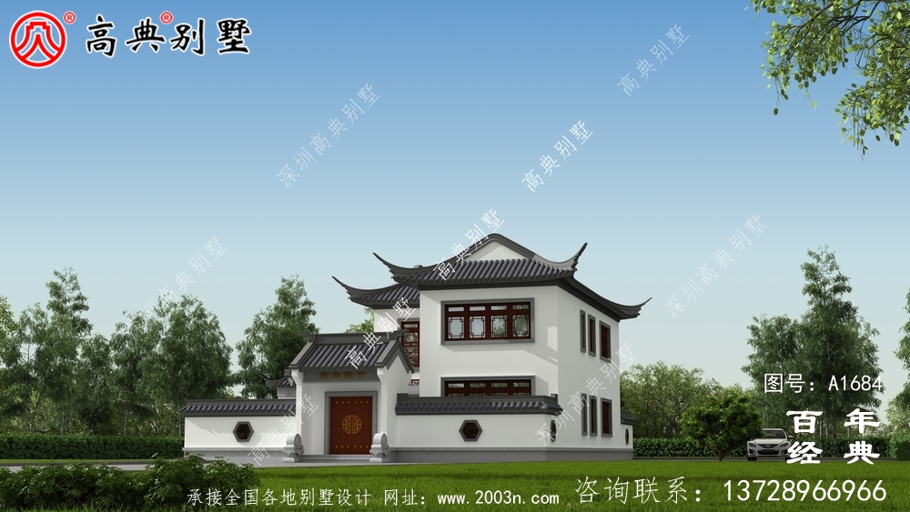 苏式园林二层中式别墅设计图纸及效果图_农村三层别墅设计