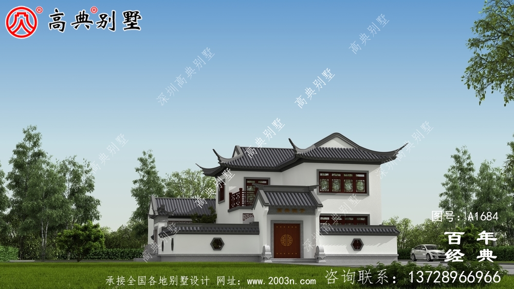 苏式园林二层中式别墅设计图纸及效果图_农村三层别墅设计