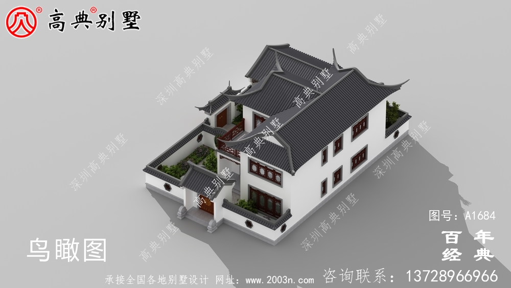 苏式园林二层中式别墅设计图纸及效果图_农村三层别墅设计