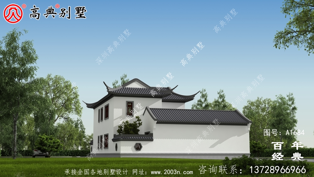 苏式园林二层中式别墅设计图纸及效果图_农村三层别墅设计