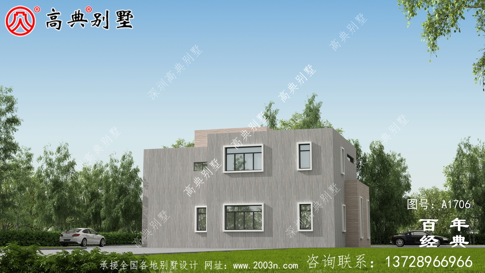 简约现代两层别墅外观设计图_农村两层自建房设计图