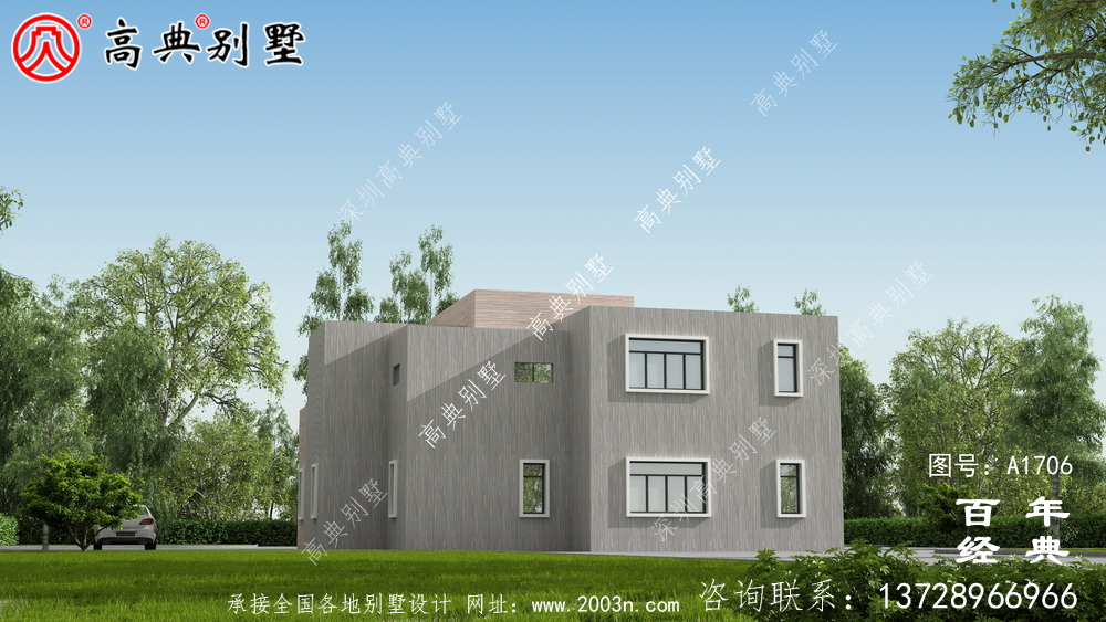 简约现代两层别墅外观设计图_农村两层自建房设计图