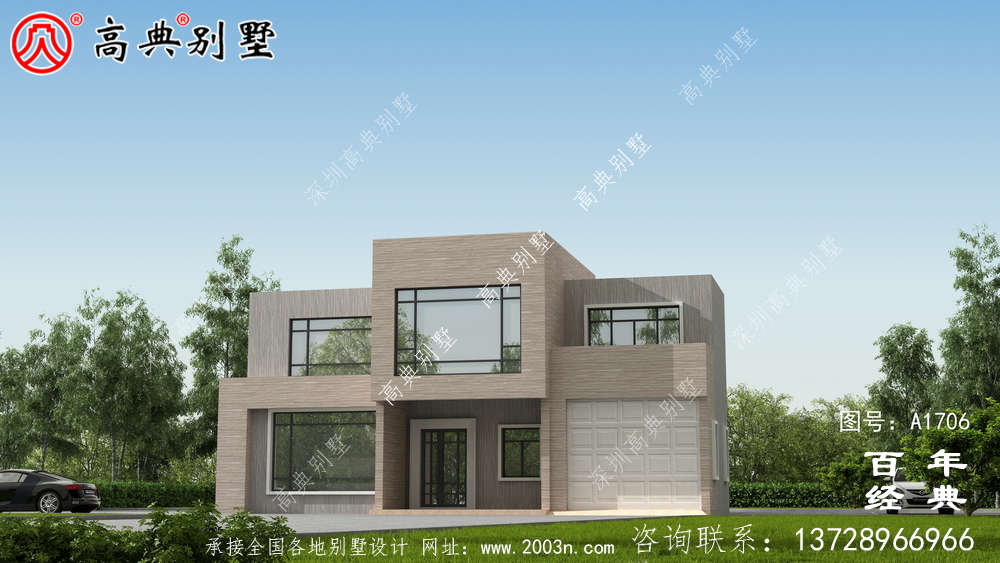 简约现代两层别墅外观设计图_农村两层自建房设计图