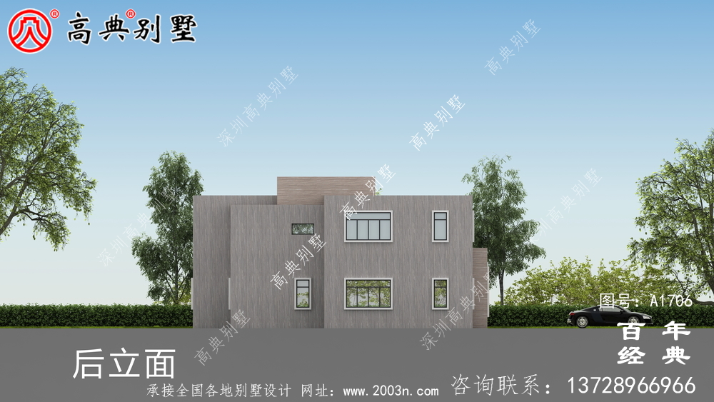 简约现代两层别墅外观设计图_农村两层自建房设计图