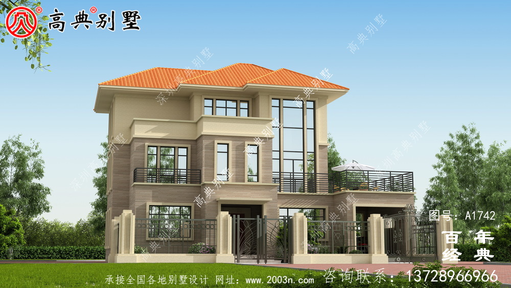 复式三层带院子欧式别墅图纸及效果图_农村三层自建房设计图