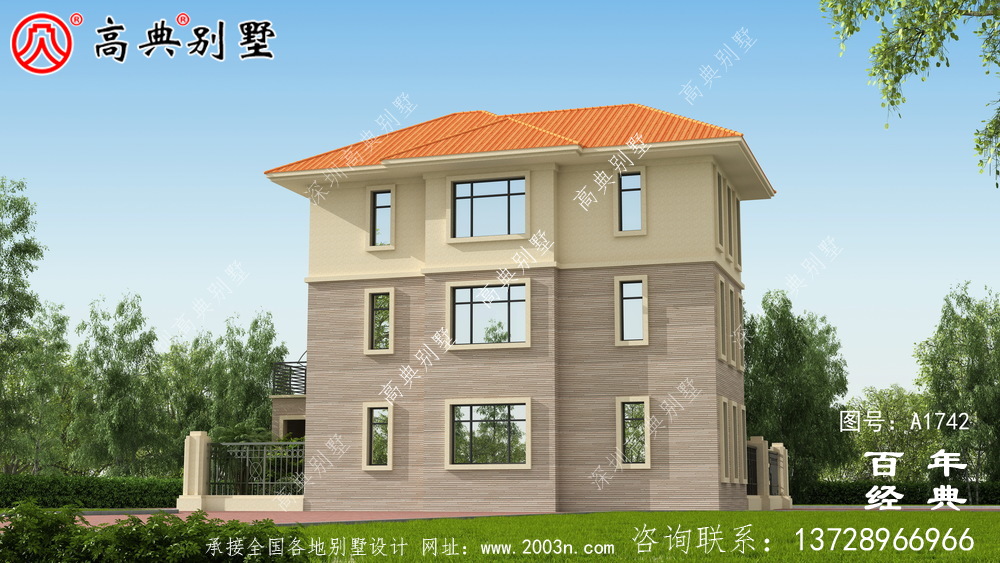 复式三层带院子欧式别墅图纸及效果图_农村三层自建房设计图