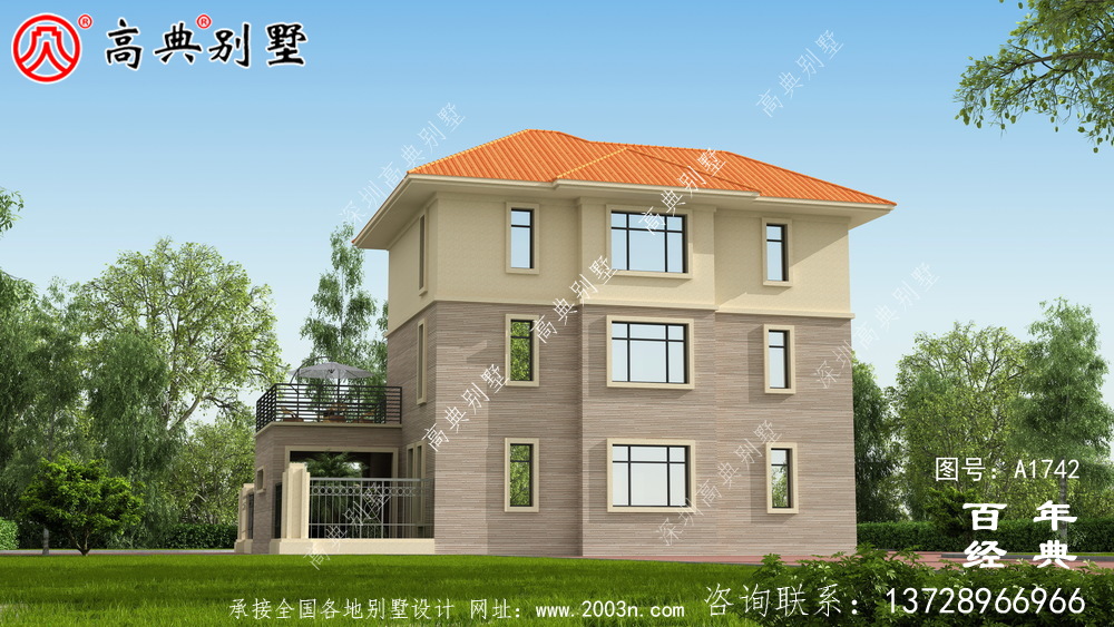 复式三层带院子欧式别墅图纸及效果图_农村三层自建房设计图