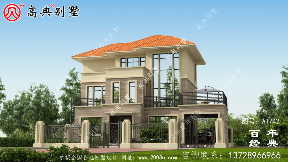复式三层带院子欧式别墅图纸及效果图_农村三层自建房设计图