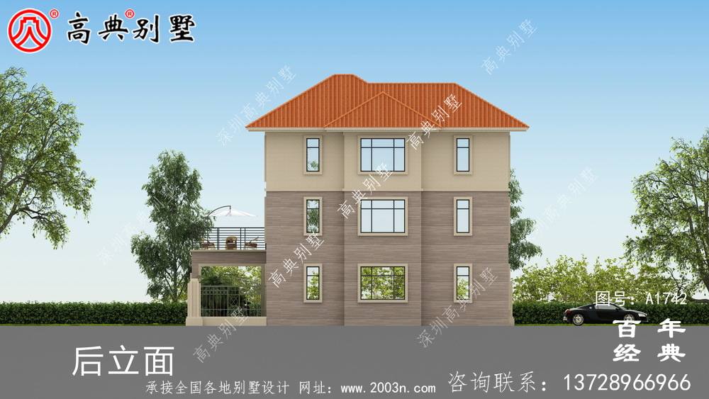 复式三层带院子欧式别墅图纸及效果图_农村三层自建房设计图