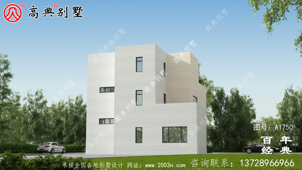 三层现代风别墅图纸及效果图_农村三层自建房设计图
