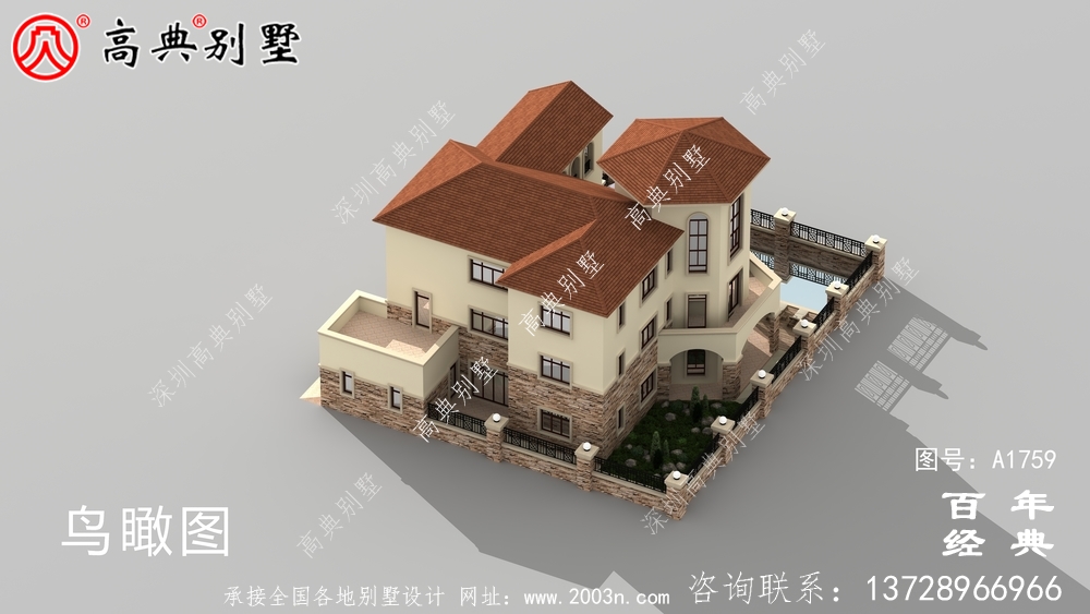 復(fù)式三層西班牙風(fēng)格歐式別墅圖紙及效果圖_農(nóng)村三層自建房設(shè)計(jì)圖