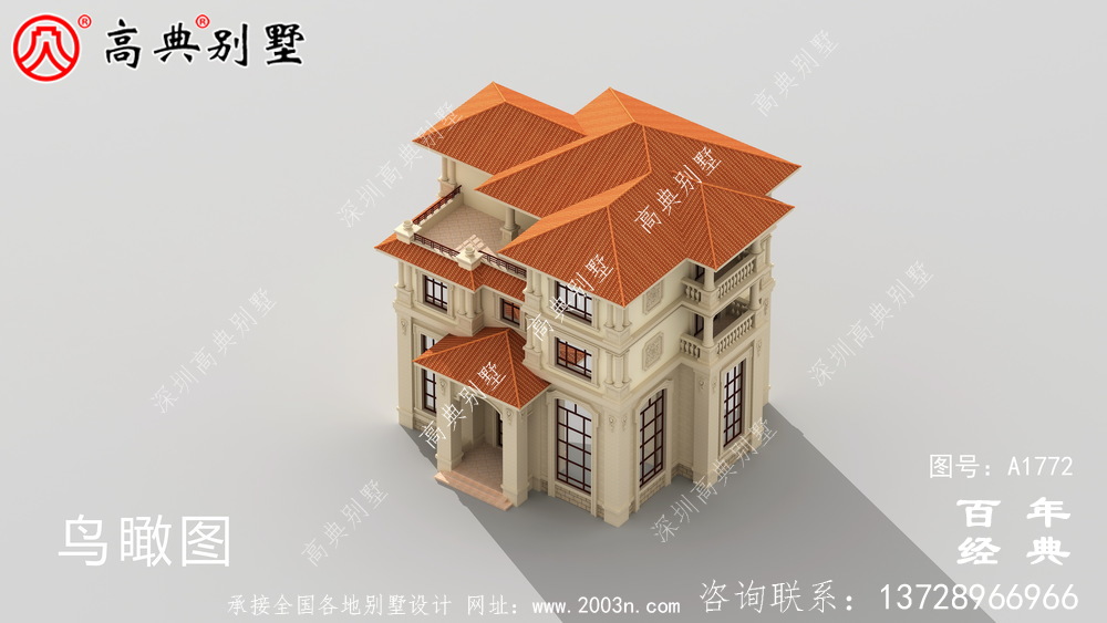 復式三層豪華歐式別墅設計圖紙_農村四層別墅設計