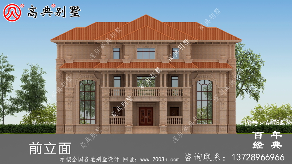 歐式三層石材復式雙拼別墅圖紙及效果圖_農村三層自建房設計圖