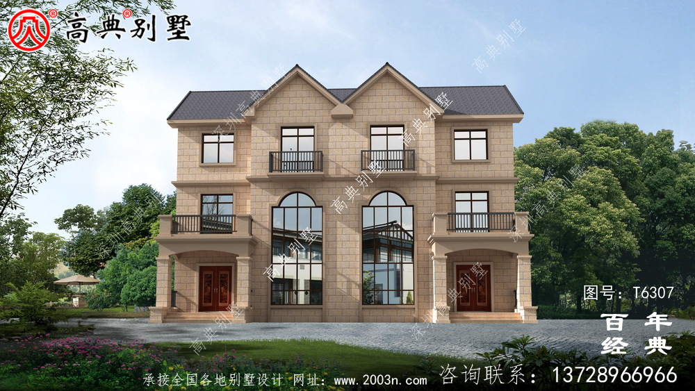 復(fù)式雙拼三層農(nóng)村別墅效果圖_農(nóng)村三層自建房設(shè)計(jì)圖